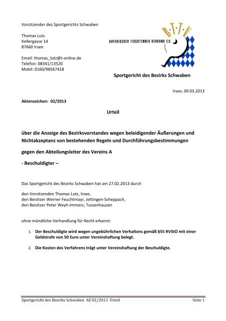 50 Euro Strafe wegen ungebührlichen Verhaltens. - Bayerischer ...