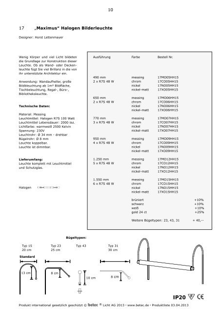 Produktliste Deutsch 2013.indd - Betec Licht AG