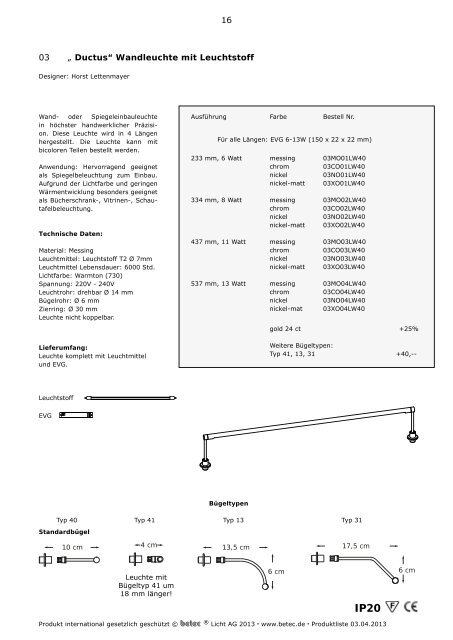 Produktliste Deutsch 2013.indd - Betec Licht AG