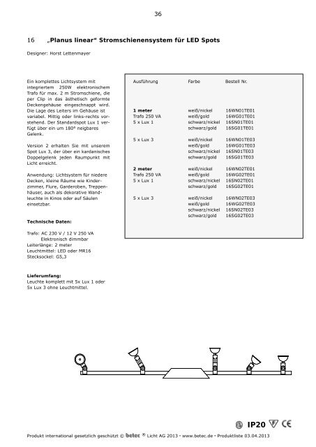 Produktliste Deutsch 2013.indd - Betec Licht AG