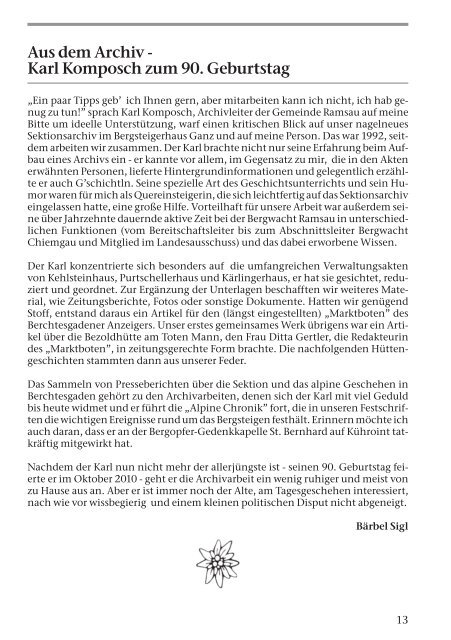 Jahresbericht 2010 - Deutsche Alpenvereinssektion Berchtesgaden