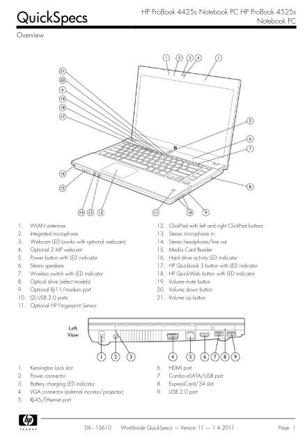 HP ProBook 4425s Notebook PC HP ProBook 4525s ... - Ingram Micro