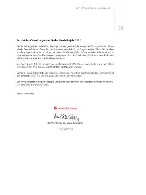 Geschäftsbericht 2012 S Herner Sparkasse Für die Menschen. Für ...