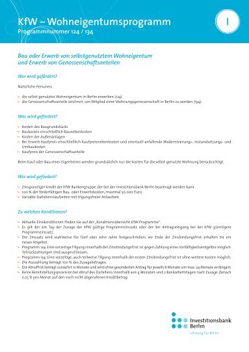 KfW – Wohneigentumsprogramm I - Investitionsbank Berlin