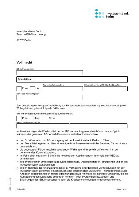 Formatvorlage für interne Formulare - Investitionsbank Berlin