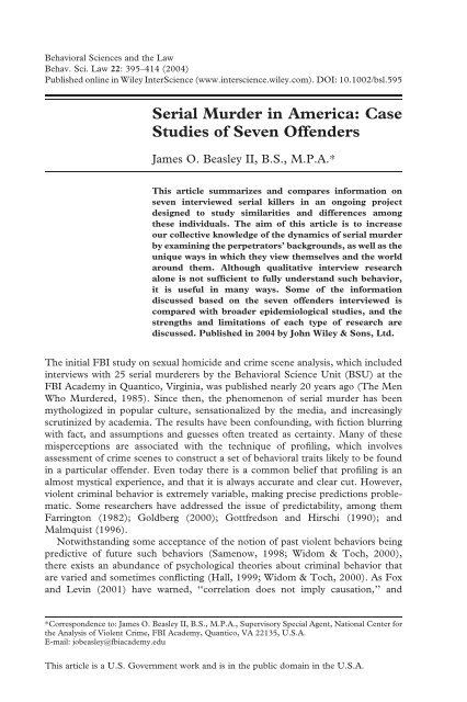 Serial Murder in America: Case Studies of Seven Offenders