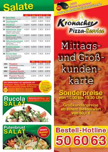 Mittags- und Groß- kunden- karte - beim Kronacher Pizza-Service