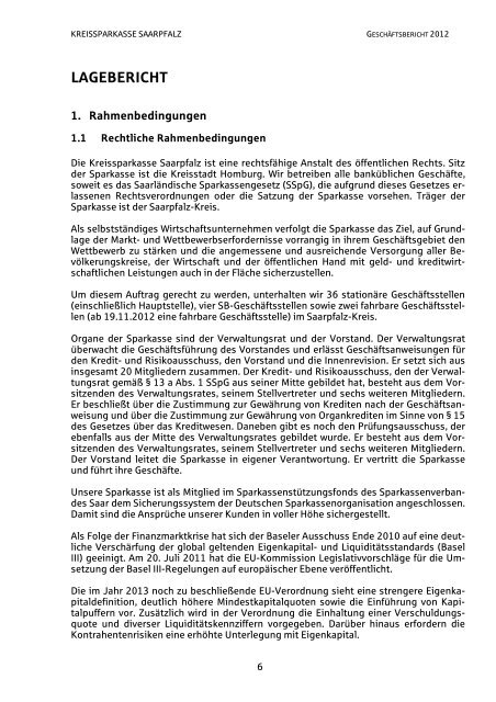 Geschäftsbericht 2012 - Kreissparkasse Saarpfalz