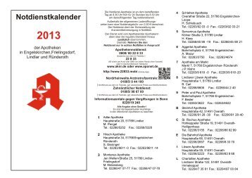 Notdienstkalender 2013 - Lindlarer Löwen Apotheke