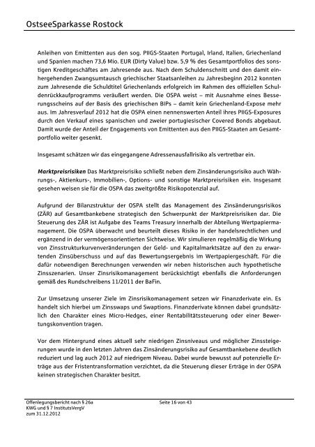 Offenlegungsbericht 2012 - OstseeSparkasse Rostock