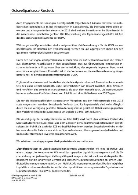 Offenlegungsbericht 2012 - OstseeSparkasse Rostock