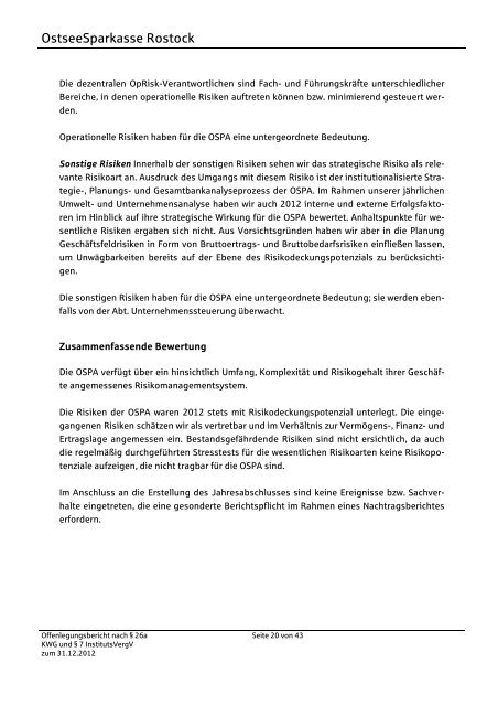 Offenlegungsbericht 2012 - OstseeSparkasse Rostock