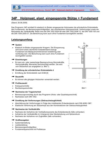 34P Holzmast, elast. eingespannte Stütze + Fundament