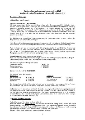 Protokoll der Jahreshauptversammlung 2013 - SV Haspelmoor