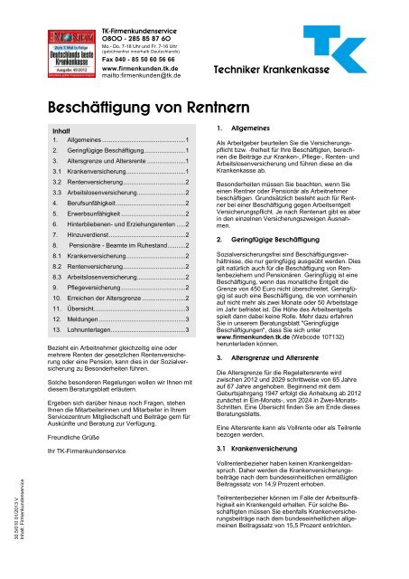 Beschäftigung von Rentnern - Techniker Krankenkasse