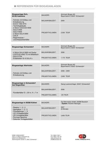 REFERENZEN FÜR BIOGASANLAGEN - Gebr. Donhauser