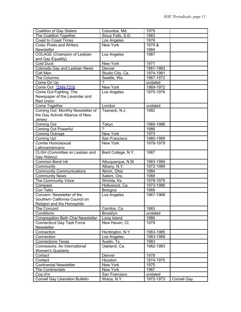 Checklist of Periodicals in the Gay and Lesbian Information Center ...