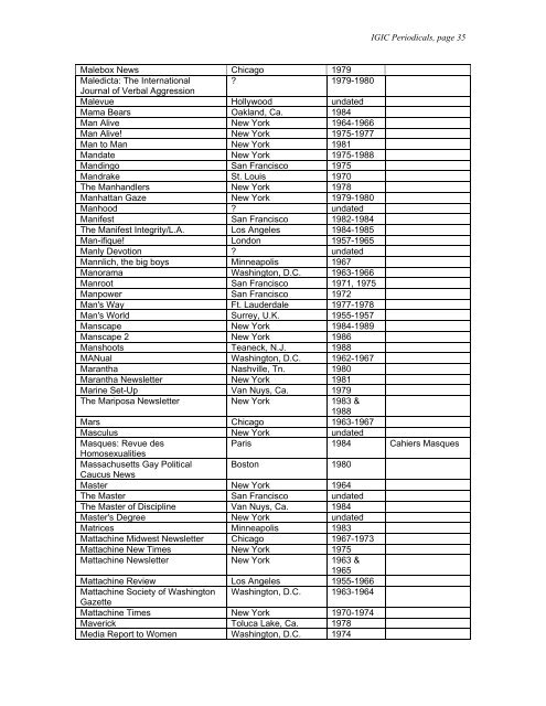 Checklist of Periodicals in the Gay and Lesbian Information Center ...