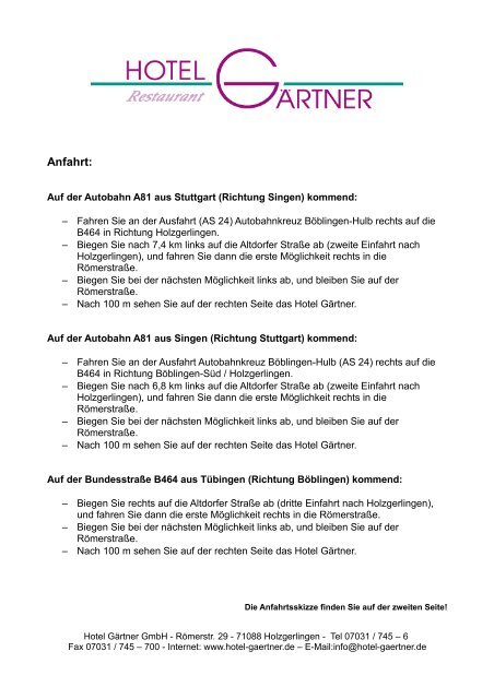 Download Anfahrtsbeschreibung zum Hotel Restaurant Gärtner als