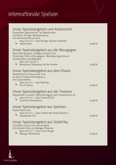 Komplette Speisekarte für unser Restaurant in Tuttlingen - Vinzenz ...