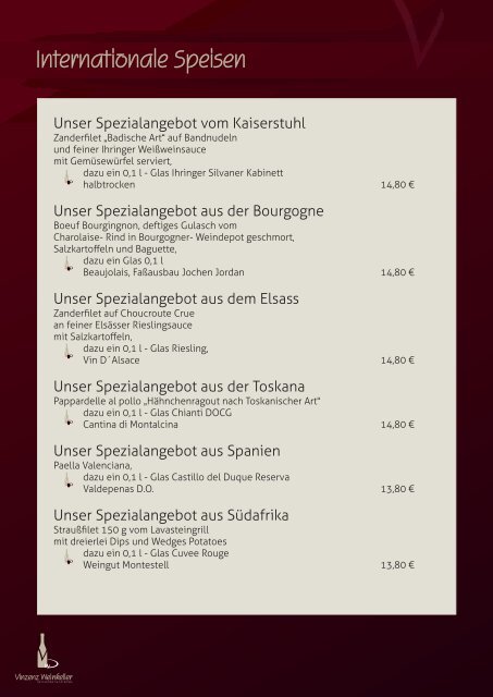 Komplette Speisekarte für unser Restaurant in Tuttlingen - Vinzenz ...