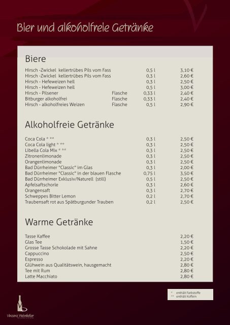 Komplette Speisekarte für unser Restaurant in Tuttlingen - Vinzenz ...