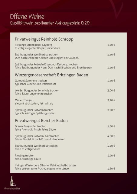 Komplette Speisekarte für unser Restaurant in Tuttlingen - Vinzenz ...