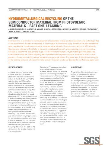 Recycling Photovoltaic Materials - Part 1 - SGS