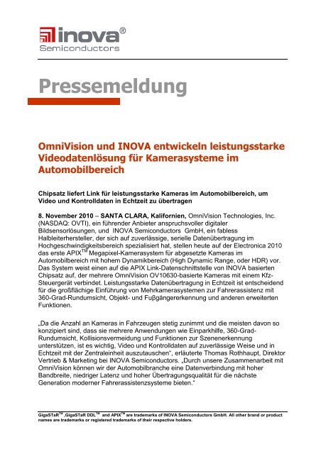 News Release - Inova Semiconductors