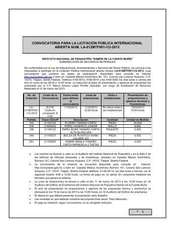 Convocatoria de la licitaciÃ³n pÃºblica internacional numero LA ...