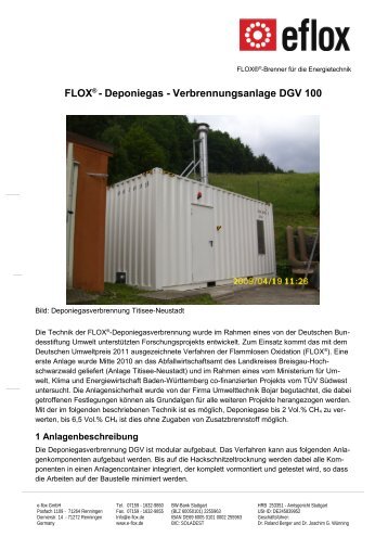 FLOX® - Deponiegas - Verbrennungsanlage DGV 100 - e-flox GmbH