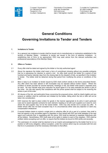 General Conditions Tender Invitation - ESO