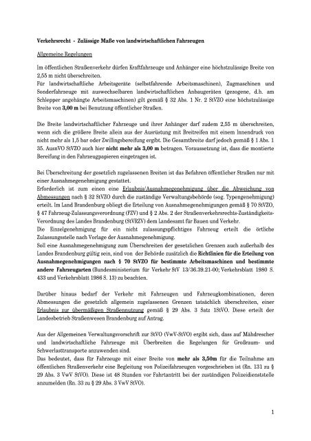 1 Verkehrsrecht Zulassige Masse Von Landwirtschaftlichen
