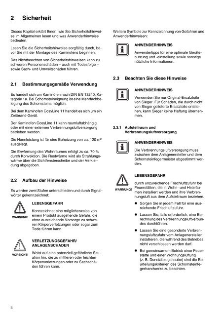 Bedienungs- und Montageanleitung - Sieger Heizsysteme GmbH