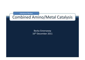 Enamines and SOMO Catalysis - the Anderson Group Website!