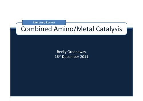 Enamines and SOMO Catalysis - the Anderson Group Website!