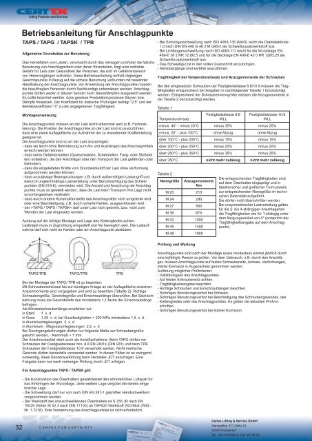 Betriebsanleitungen Montagehinweise - Certex Lifting & Service ...