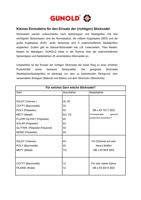 Sticknadel - Gunold GmbH