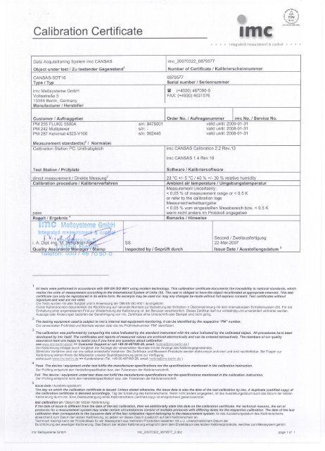Calibration Certificate - imc Meßsysteme GmbH