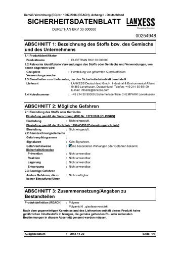 Durethan BKV30, Sicherheitsdatenblatt - Okw.com