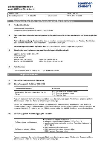 Sicherheitsdatenblatt - Spenner Zement