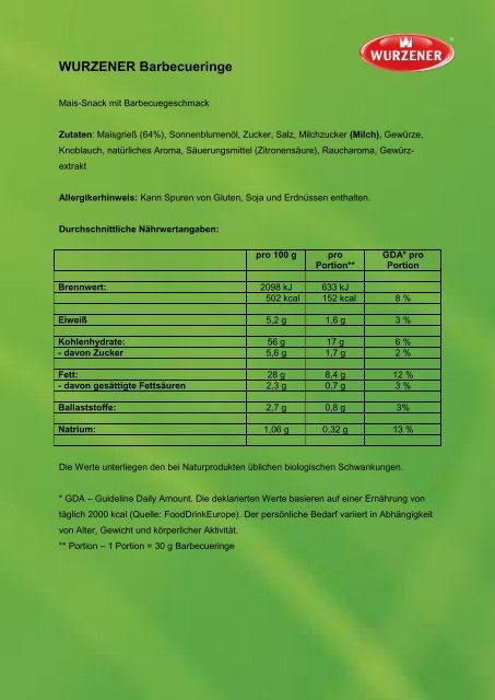 Zutaten, Nährwerte, Allergene