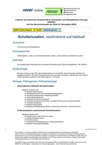 033-027 S1 Schulterluxation, rezidivierend und habituell 09 ... - AWMF