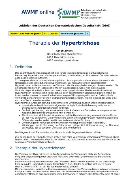 AWMF online - Leitlinien Dermatologie: Hypertrichose