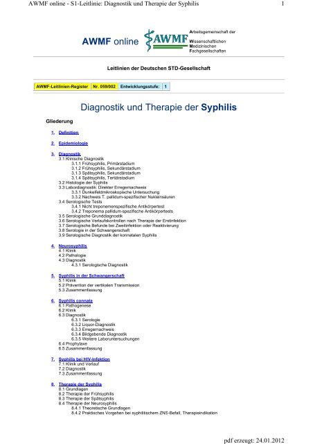 Diagnostik Und Therapie Der Syphilis Awmf Online