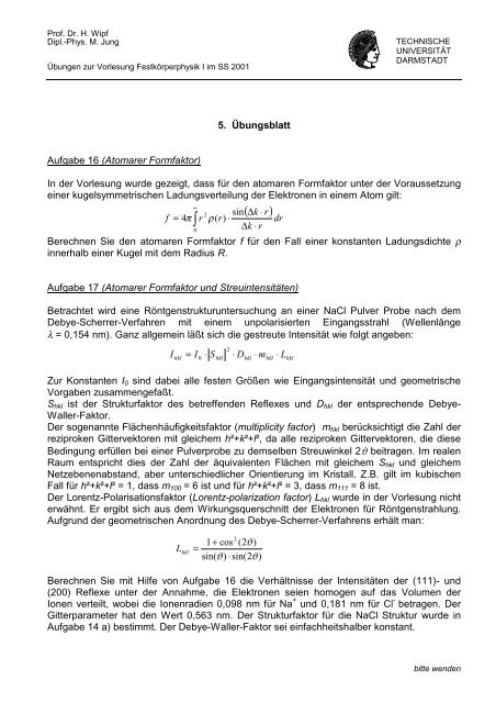 Aufgabe 16 (Atomarer Formfaktor) - Technische Universität Darmstadt