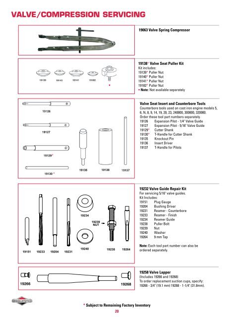 BRIGGS & STRATTON SERVICE TOOLS CATALOG