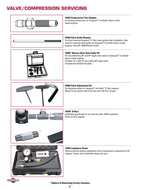 BRIGGS & STRATTON SERVICE TOOLS CATALOG