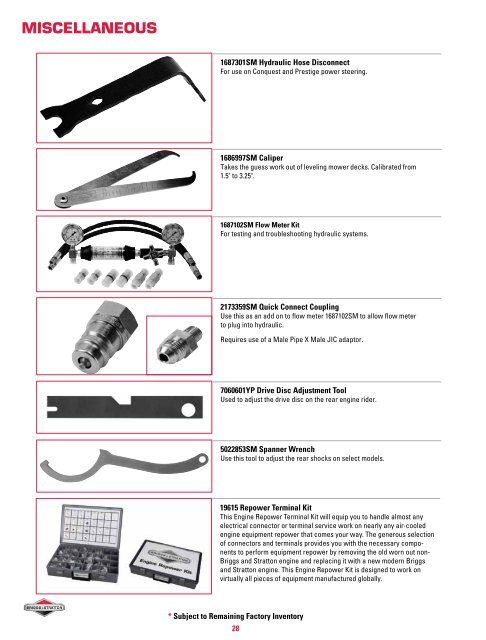 BRIGGS & STRATTON SERVICE TOOLS CATALOG