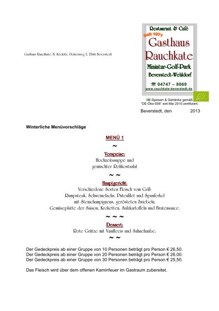 Angebot Menüvorschläge für Winter - Gasthaus Rauchkate